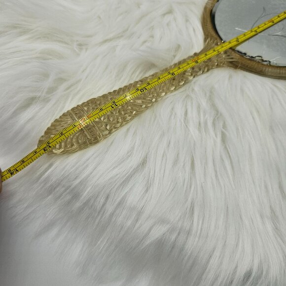 Vintage Handheld Mirror Ornate Lucite Gold Handle Floral Etched Glass FLAW - Picture 6 of 8